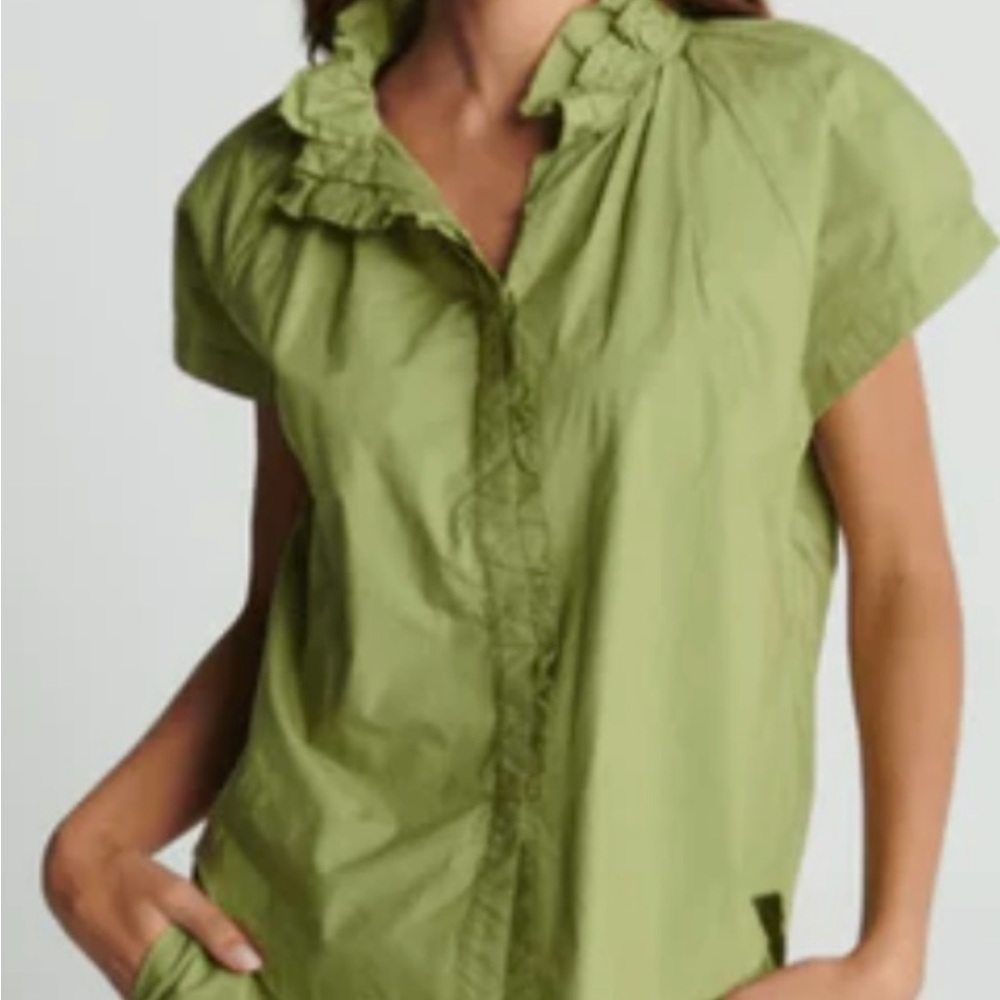 Sundays Green Ruffle Button Down Shirt
